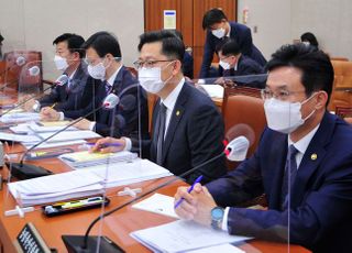 &lt;포토&gt; 질의듣는 김홍희 해양경찰청장, 문성혁 해양수산부 장관, 김현수 농림축산식품부 장관, 이재욱 차관