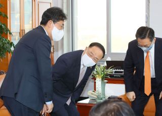 &lt;포토&gt;정성호 예결위원장 방문한 홍남기 경제부총리-박양우 문체부 장관