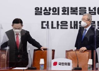 &lt;포토&gt; 비대위 참석하는 김종인-주호영