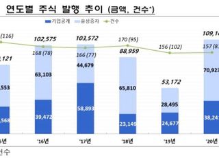 작년 주식발행 규모 11조원 육박…"대형IPO·유증에 2배 증가"