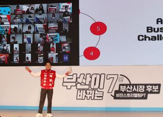 &lt;포토&gt; 부산시장 보궐선거 예비경선 심사 '비전 스토리텔링 PT'하는 박민식