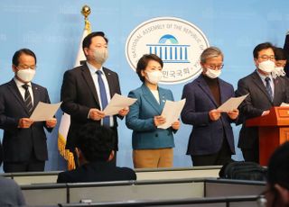 &lt;포토&gt; 민주당 국가균형발전특위. 가덕도신공항 특별법 원안통과 촉구 기자회견