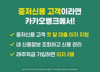 카카오뱅크, 중·저신용 고객 대출 이자 지원