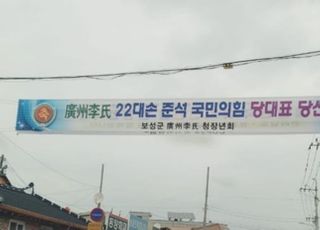 與텃밭 전남 보성 한복판에 '이준석 대표 당선 축하' 현수막