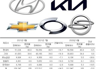 완성차 5사 8월 내수판매 5.0%↓…반도체 수급난 지속