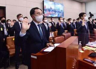 산업통상자원부 종합감사 선서하는 문승욱 산자부 장관 