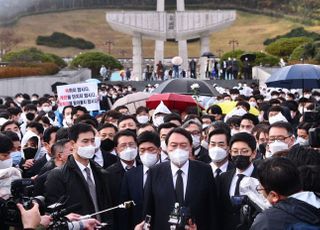 시민단체 항의에 발길 돌린 윤석열