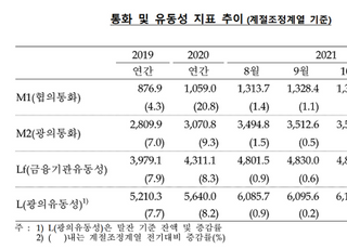 11월 통화량 39조4천억↑...‘유동성 파티’ 지속