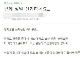 "'청화대'라고 쓰는 분들이 청와대 이전 반대할 확률?" 용산 맘카페 뒤덮은 수상한 글