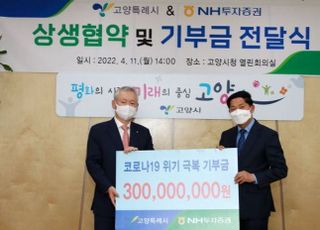 NH투자증권, 고양시에 코로나 극복 상생기금 3억 기부