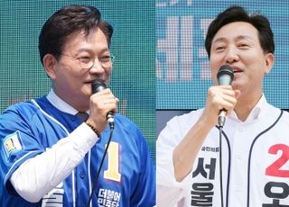 [현장] 망원서 만난 오세훈 "민주당 집권 끊어야" vs 송영길 "정치적 탄압 없애야"