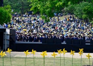 [현장] "민주당 키울 힘 모아 달라"…봉하마을 뒤덮은 '노란 물결'