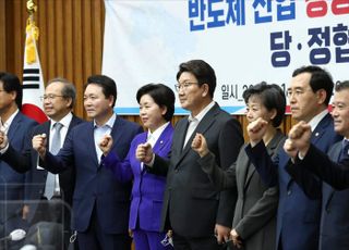 기념촬영하는 반도체산업 경쟁력강화 특위 당정 정책협의회 참석자들