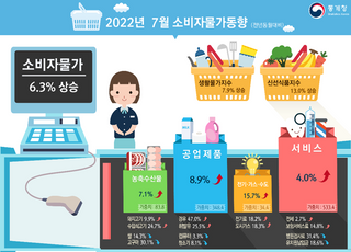 7월 소비자물가 6.3% 상승…약 24년만에 최고치