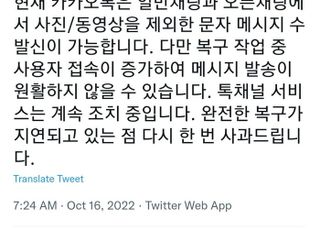 카카오 “사진·동영상 제외한 문자 메시지 수발신 가능”