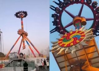 중국서 관람객 20명 태운 놀이기구 공중서 멈춰...10분 동안 거꾸로 매달렸다 (영상)