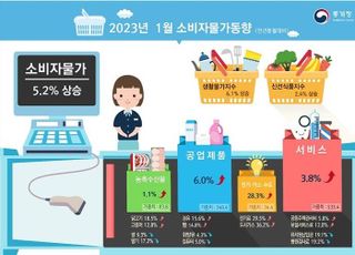 1월 소비자물가 5.2%↑…전기·가스 등 공공요금 인상 영향