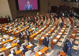 국민의힘 집단 퇴장!  쌍특검법 신속처리안건 지정 동의의 건 본회의 상정