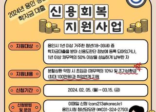 용인, 학자금 대출 청년 신용 회복 위해 최대 100만원 지원