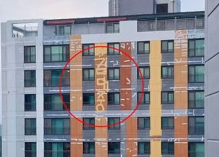 아파트 외벽에 ‘김대중’…페인트칠하다 뜬금 정치 메시지 ‘눈살’