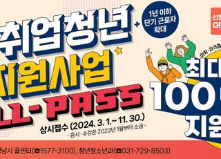 성남시, '미취업 청년 지원사업(ALL-Pass)' 하반기 대상자 확대 모집