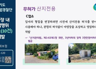 경기도, 미등록 캠핑장·무허가 산지전용 야영장 등 10건 적발