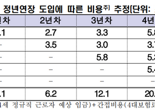 "65세 정년연장 시 60~64세 근로자 고용비 年 30조2000억"