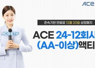 한투운용 “ACE 24-12 회사채(AA-이상)액티브, 20일 존속기한 만료로 상장폐지”