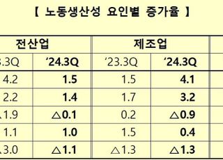 올해 3분기 전산업 노동생산성 1.5% 증가…노동투입 감소 반면 부가가치 증가 영향