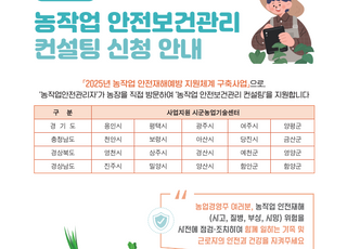 농작업 안전보건관리 전문 상담 신규 추진…농작업 위험성 평가 후 상담까지