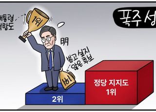 [D-시사만평] '2관왕' 이재명, '대통령 적합도·뽑고 싶지 않은 후보' 모두 1위…성적표 '희미'