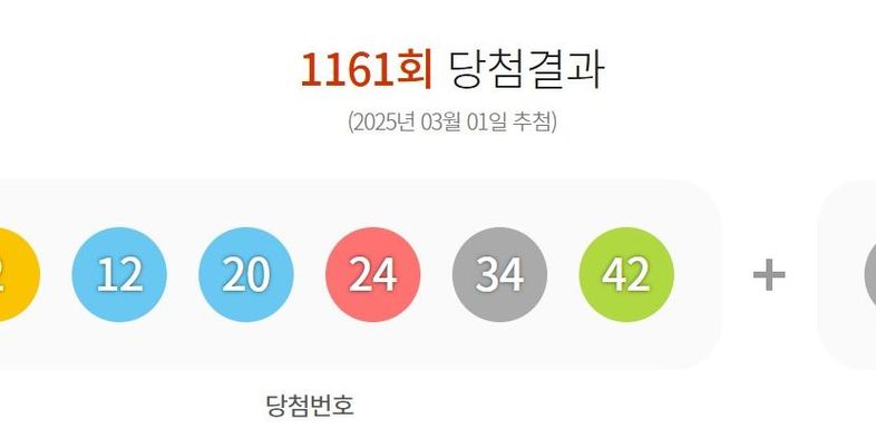 제1161회 로또 당첨번호 '2·12·20·24·34·42'번...1등 당첨 지역 어디?