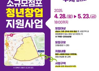 성남시, '청년 33개 팀' 소규모 점포 창업 지원