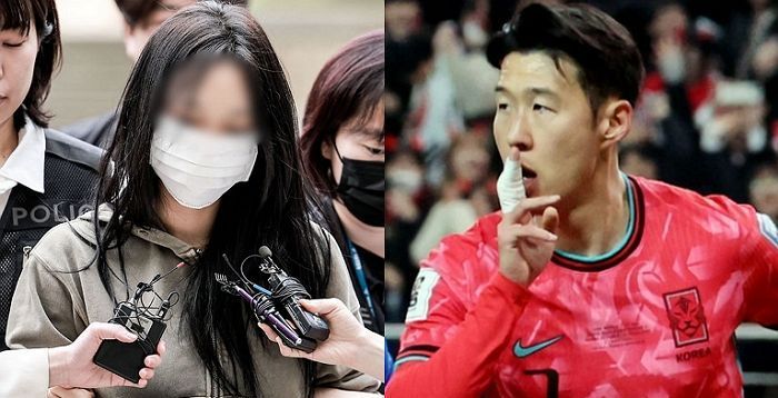 "손흥민 아이 임신 주장하나" 질문에 '묵묵부답'…손흥민 전 연인, 공범 40대 남성과 '법원 출석'