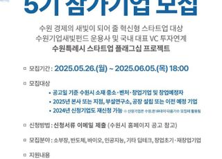 수원특례시, '수원기업 IR데이 수원.판(PANN)' 5기 참가 기업 모집
