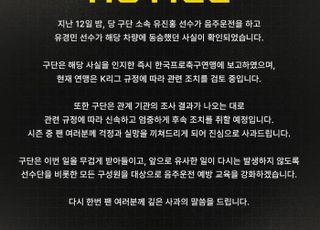 '음주운전' 전남 유진홍, K리그 60일 활동 정지
