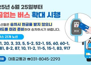 안양시, 오는 25일부터 '현금없는 버스' 21개 노선 확대