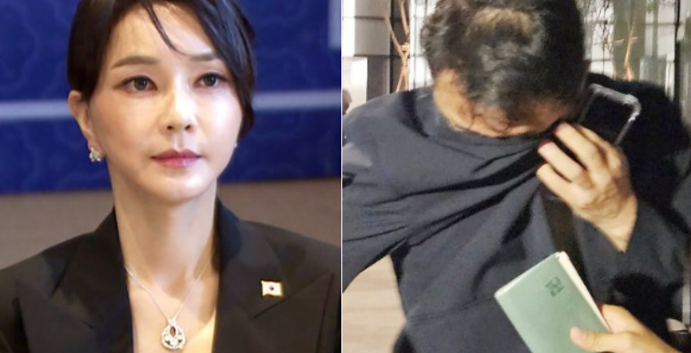 얼굴 감춘 김건희 친오빠 "목걸이 왜 거기있나" 질문에 묵묵부답