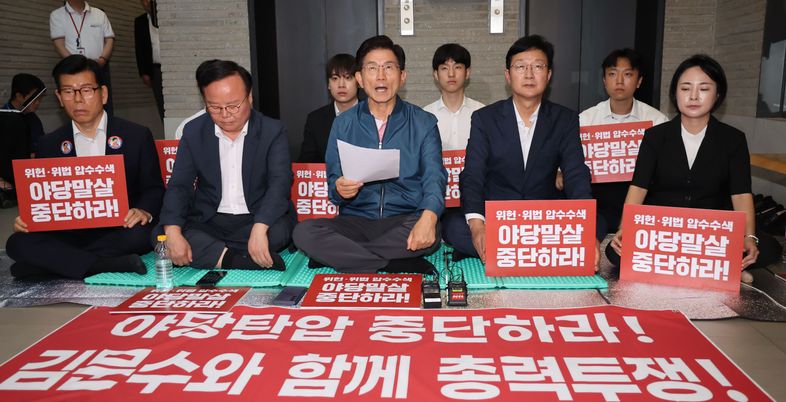 '무기한 농성' 김문수 "이재명 정권, 야당 말살…온몸으로 저지"