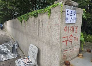"이재명 구속"…尹사저 아크로비스타 인근 담벼락에 낙서 발견