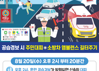 8월 20일 오후 2시 전국적으로 '소방차 길터주기' 훈련