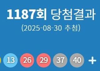 1187회 로또 1등 당첨번호 '5·13·26·29·37·40'...1등 당첨지역 어디?