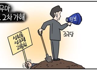 '뭐 눈엔 뭐만 보인다' 앞에선 정의 뒤에선 X망나니…'진보의 민낯' [D-시사만평]