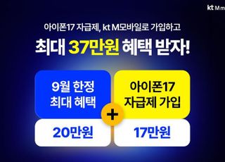 KT엠모바일, 아이폰17 자급제 고객 대상 최대 37만원 혜택 프로모션