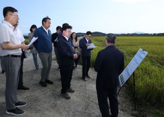 이승돈 농진청장, 김제 벼 재배지 점검…적기 수확·품질 관리 당부