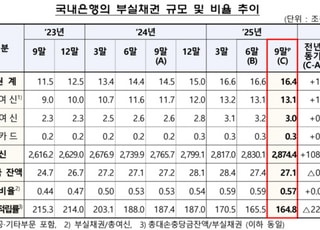 9월 말 국내은행 부실채권비율 0.57%…전분기 대비 0.02%p 하락